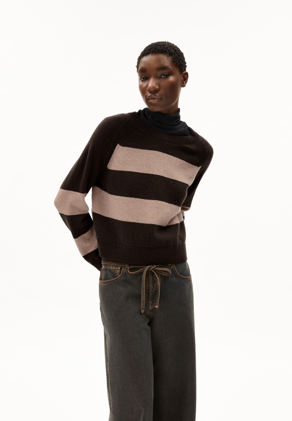 ARMEDANGELS DILIRIAA STRIPES Sweater Loose Fit made of Organic Wool Mix Coffee-cinnamon Dust Melange | OKUP-30471