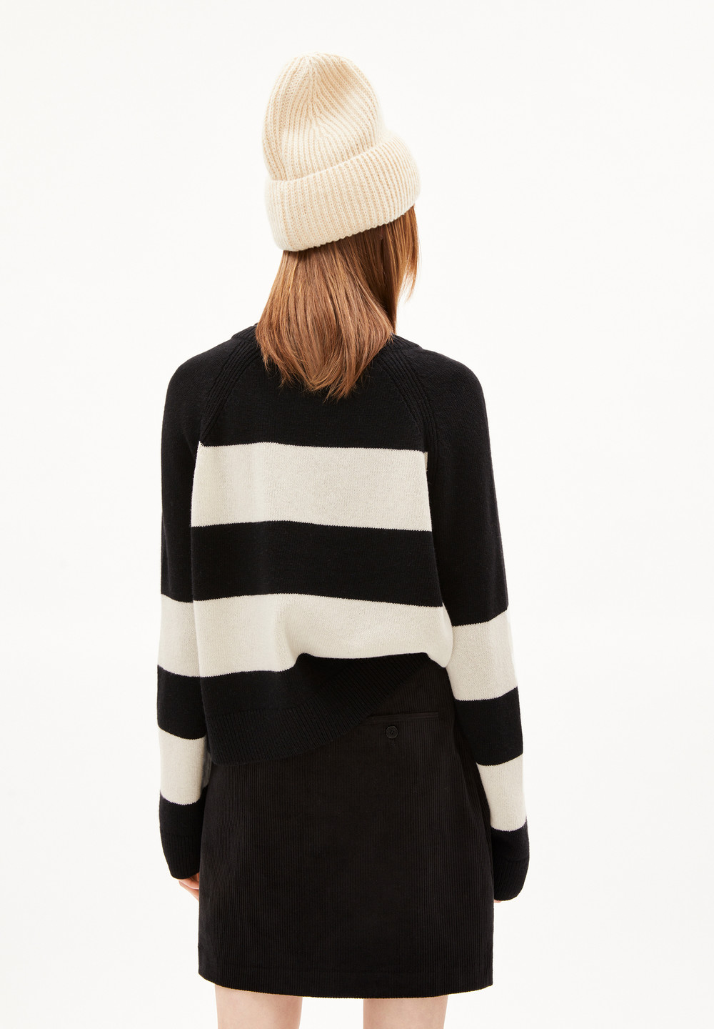 ARMEDANGELS DILIRIAA STRIPES Sweater Loose Fit made of Organic Wool Mix Black-oatmilk | KEYH-13576