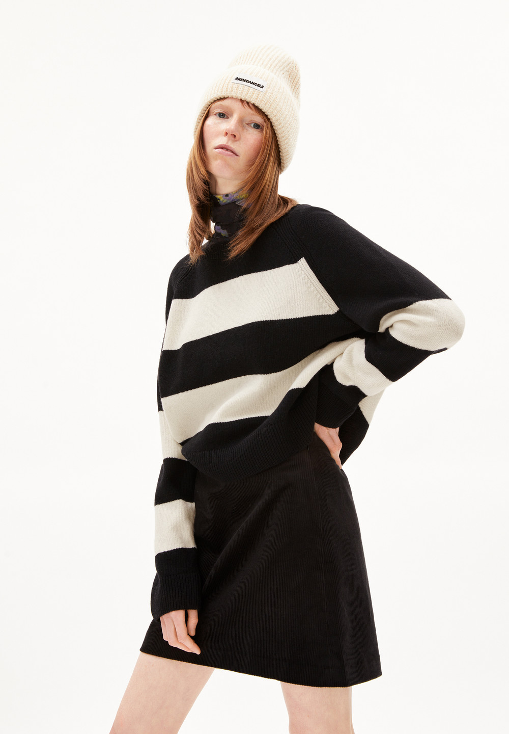 ARMEDANGELS DILIRIAA STRIPES Sweater Loose Fit made of Organic Wool Mix Black-oatmilk | KEYH-13576