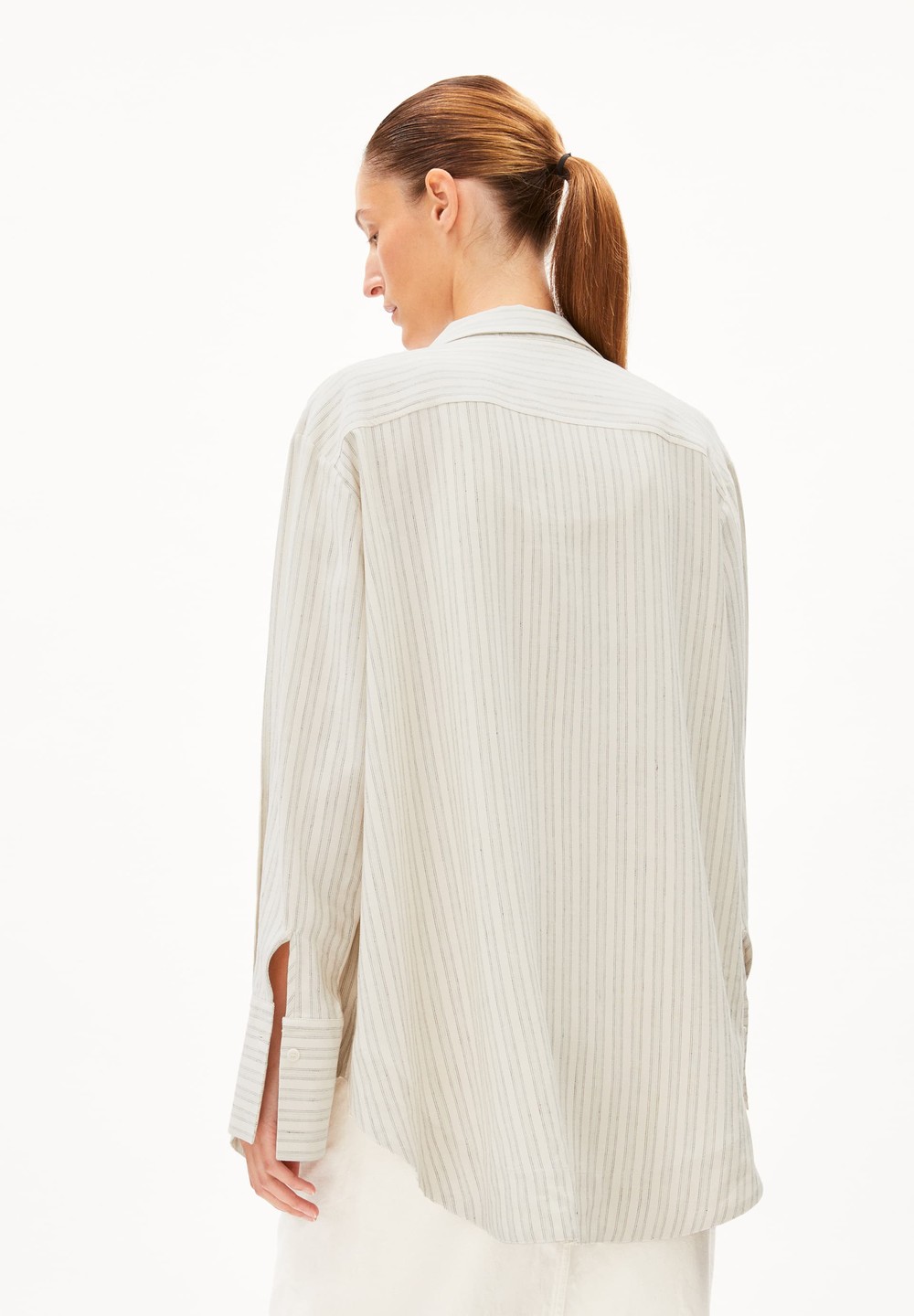 ARMEDANGELS EASSAAL LINO STRIPES Blouse Loose Fit made of Linen-Mix Oatmilk-light Matcha | JPIF-18746