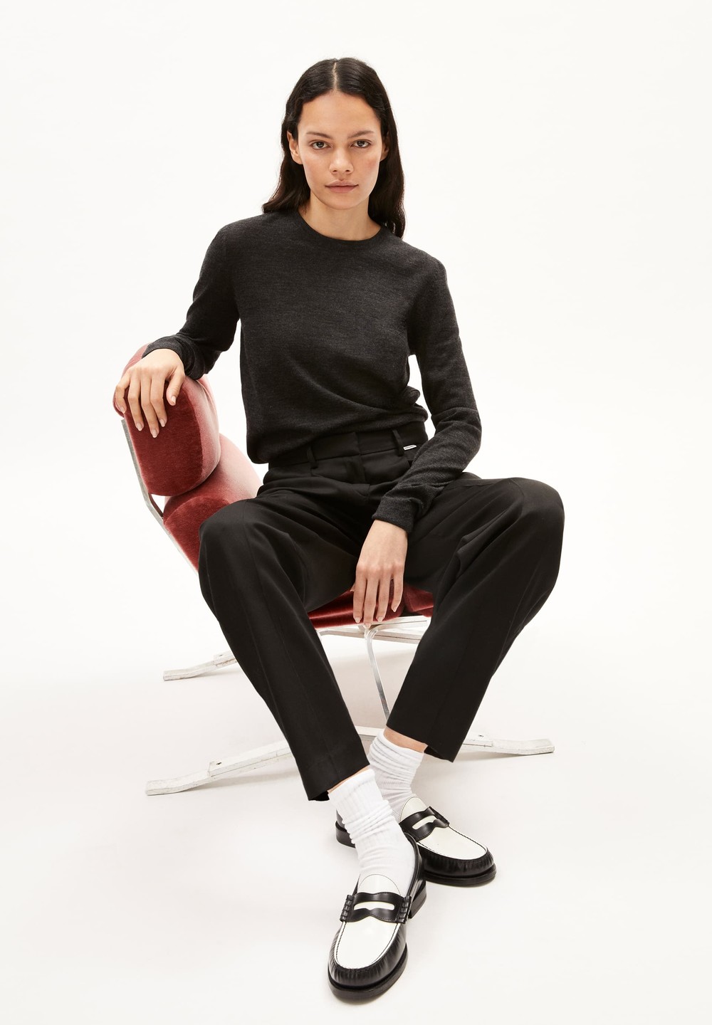 ARMEDANGELS ELDIAA Sweater Slim Fit made of extrafine Merino Organic Wool Steel Melange | QJZE-51724