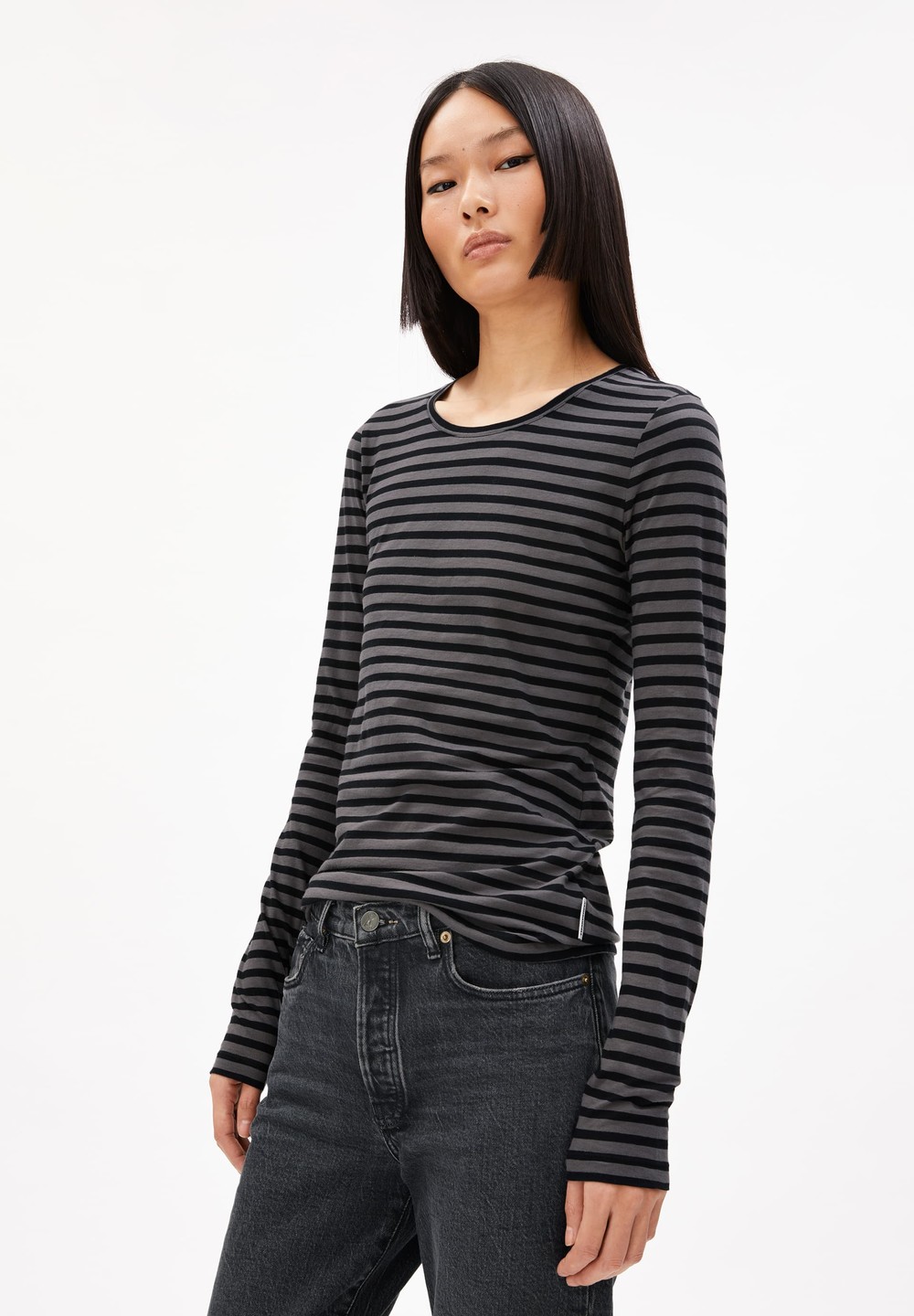 ARMEDANGELS ENRICCAA STRIPES Longsleeve Slim Fit made of Organic Cotton Iron Cast-black | PWMI-30861