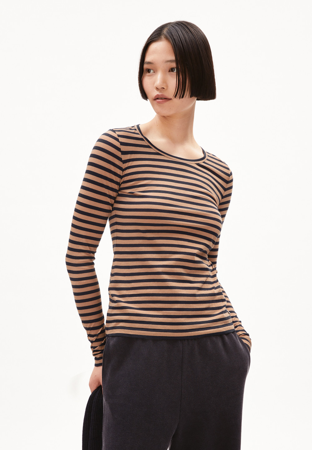 ARMEDANGELS ENRICCAA STRIPES Longsleeve Slim Fit made of Organic Cotton Cinnamon Dust-night Sky | TPLV-90782