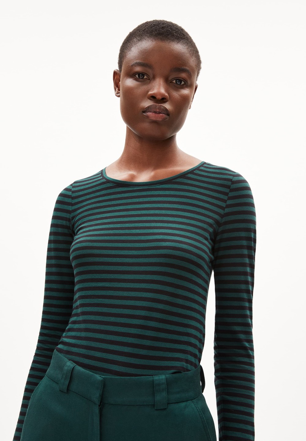 ARMEDANGELS ENRICCAA STRIPES Longsleeve Slim Fit made of Organic Cotton Teal Stone-black | VOJU-68731