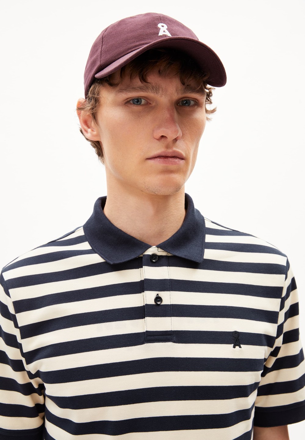 ARMEDANGELS FIBRAAS STRIPES Polo T-Shirt Regular Fit made of Organic Cotton Night Sky - Oatmilk | OQTG-08349