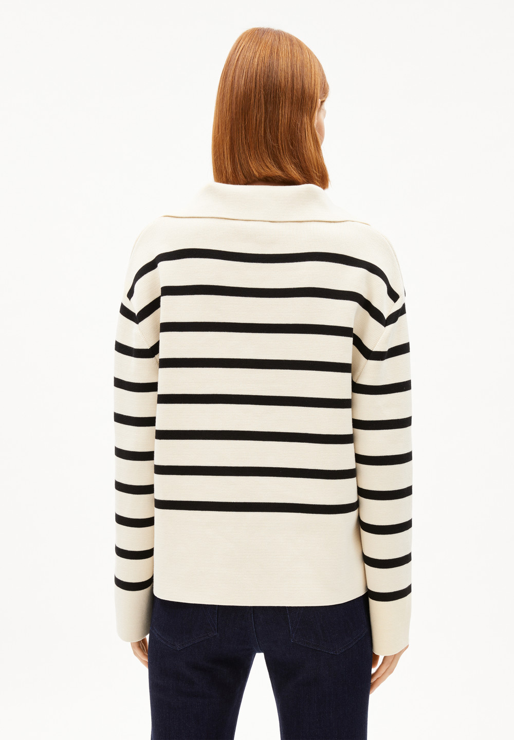 ARMEDANGELS FREJIAAS STRIPES Sweater Oversized Fit made of Organic Cotton Oatmilk-black | UHXP-94173