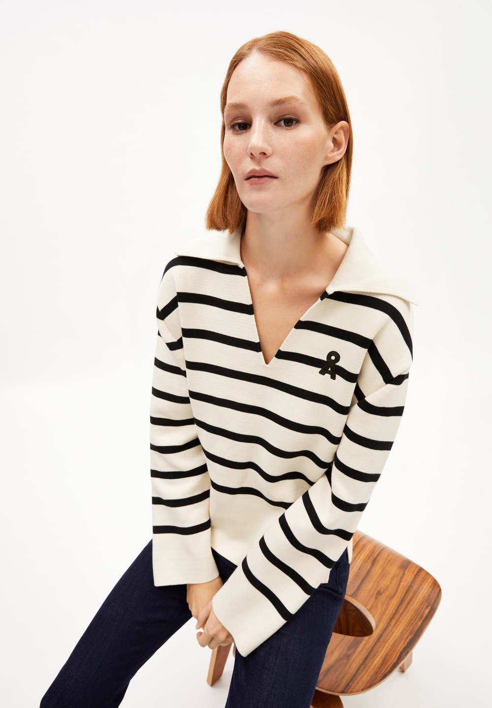 ARMEDANGELS FREJIAAS STRIPES Sweater Oversized Fit made of Organic Cotton Oatmilk-black | UHXP-94173