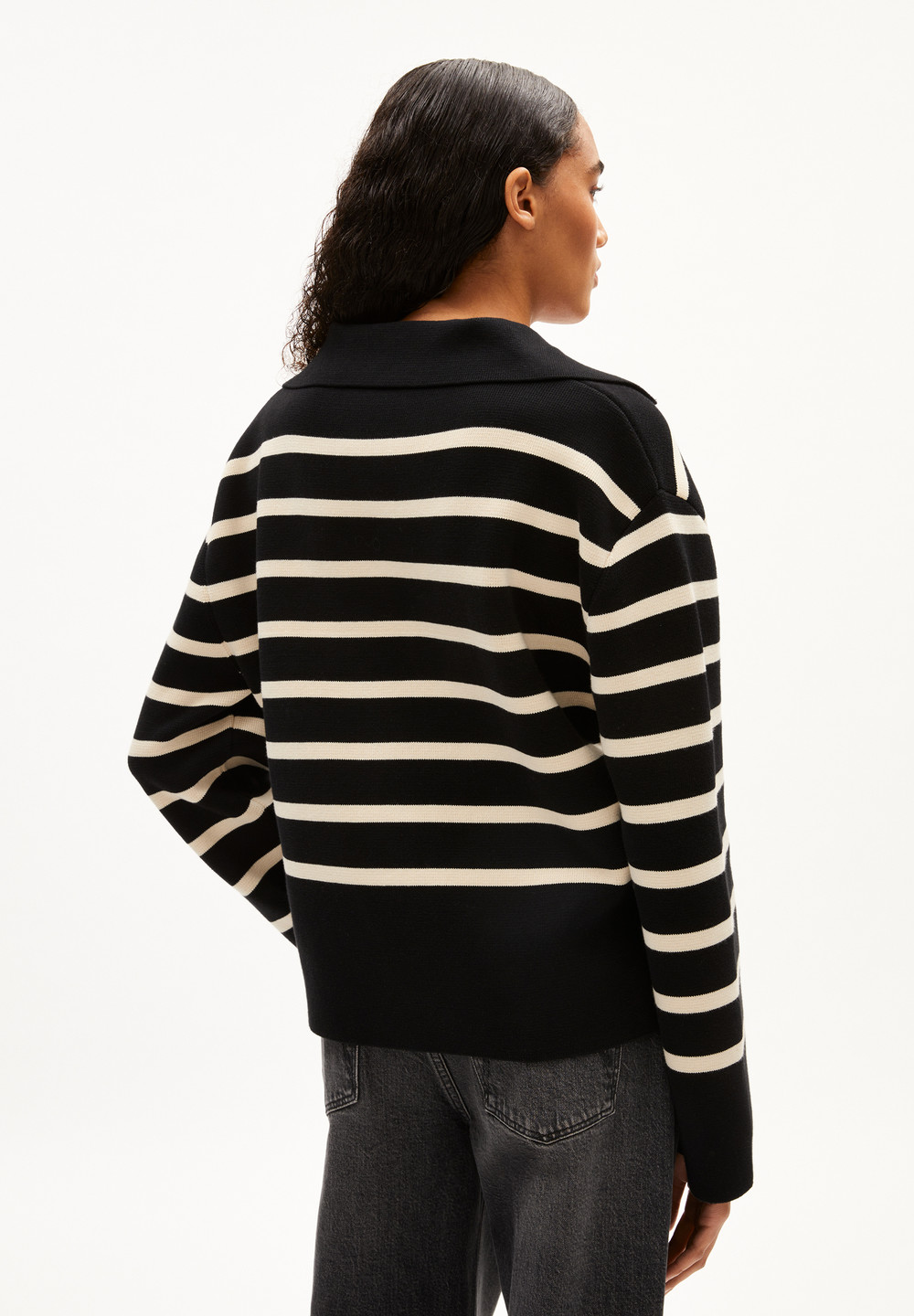 ARMEDANGELS FREJIAAS STRIPES Sweater Oversized Fit made of Organic Cotton Black-oatmilk | LDPB-87236