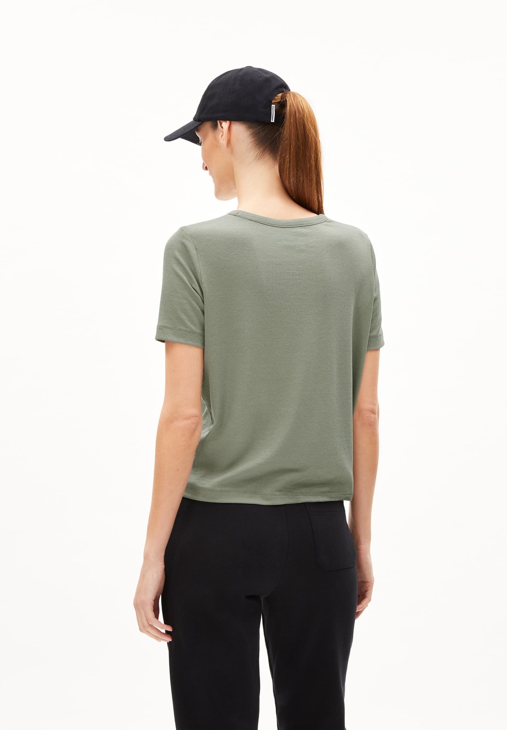 ARMEDANGELS GENEVRAA Rib T-Shirt Regular Fit made of TENCEL™ Lyocell Mix Grau Grün | STQW-15083