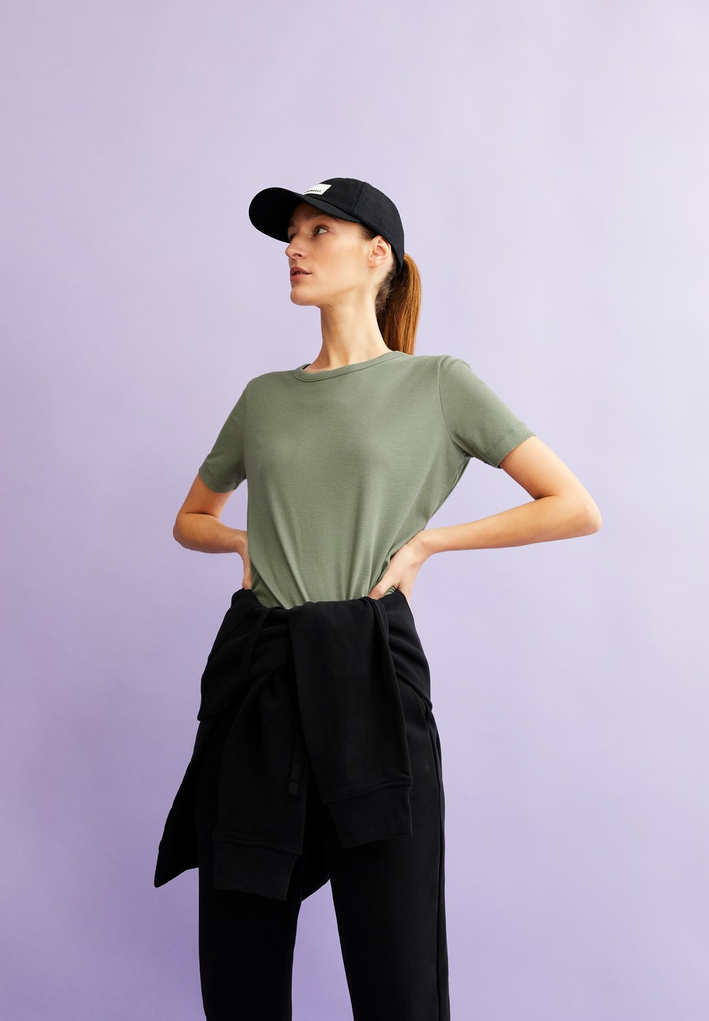 ARMEDANGELS GENEVRAA Rib T-Shirt Regular Fit made of TENCEL™ Lyocell Mix Grau Grün | STQW-15083