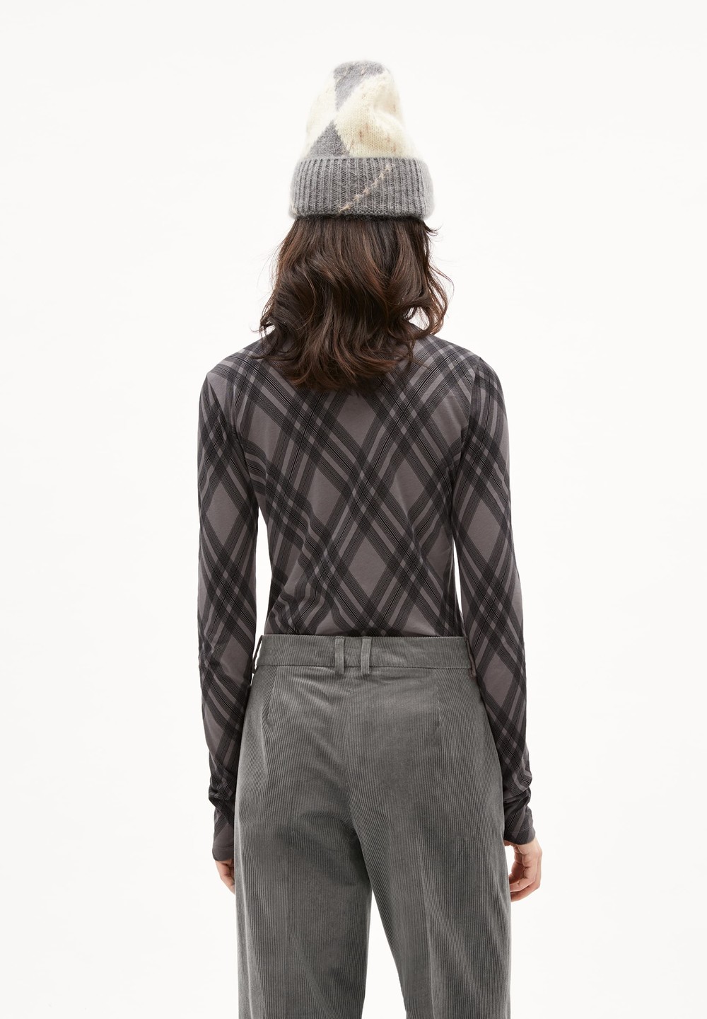 ARMEDANGELS GRAZILIAA ARGYLE Longsleeve Slim Fit made of Organic Cotton Iron Cast | YVNI-18549