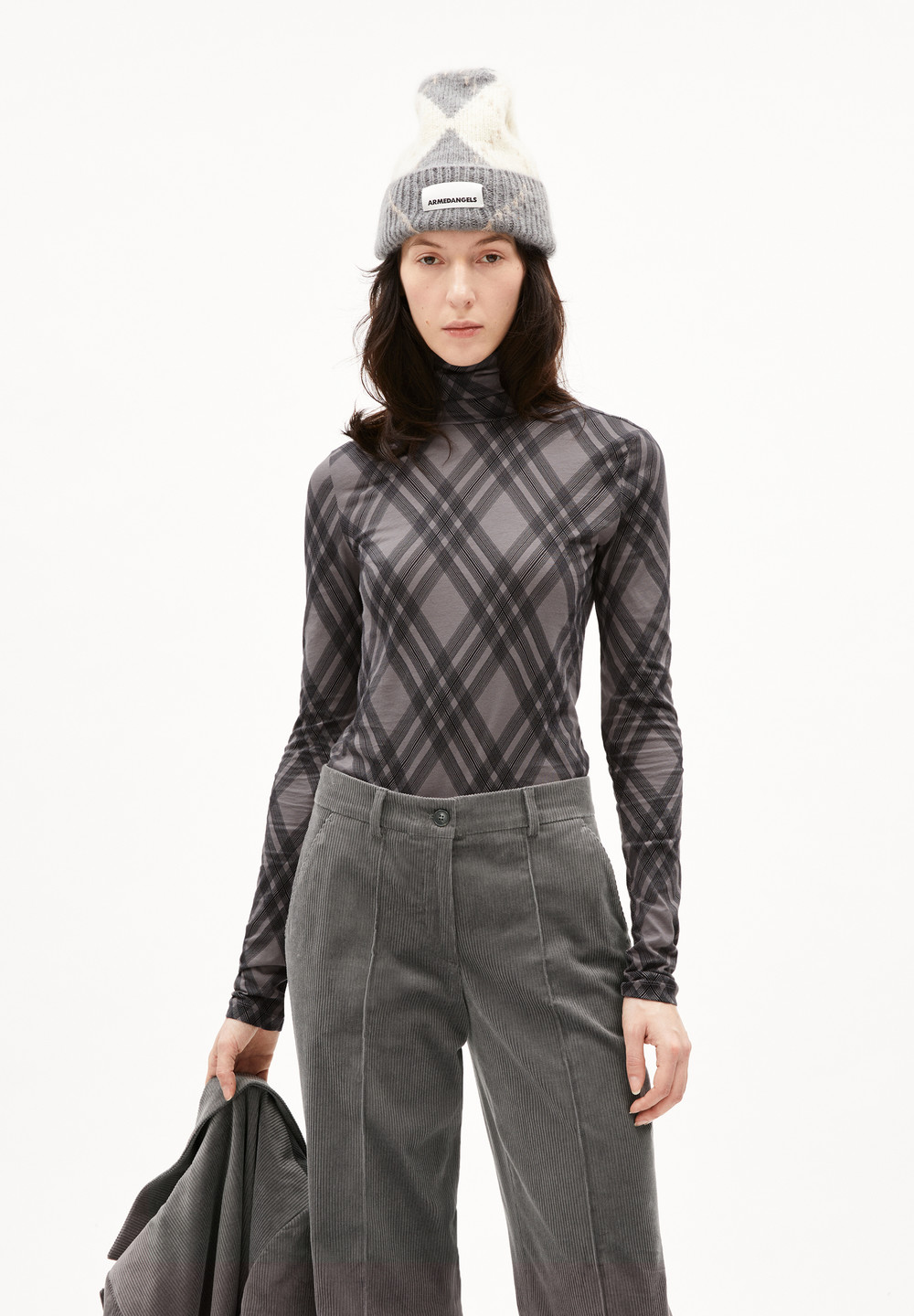 ARMEDANGELS GRAZILIAA ARGYLE Longsleeve Slim Fit made of Organic Cotton Iron Cast | YVNI-18549