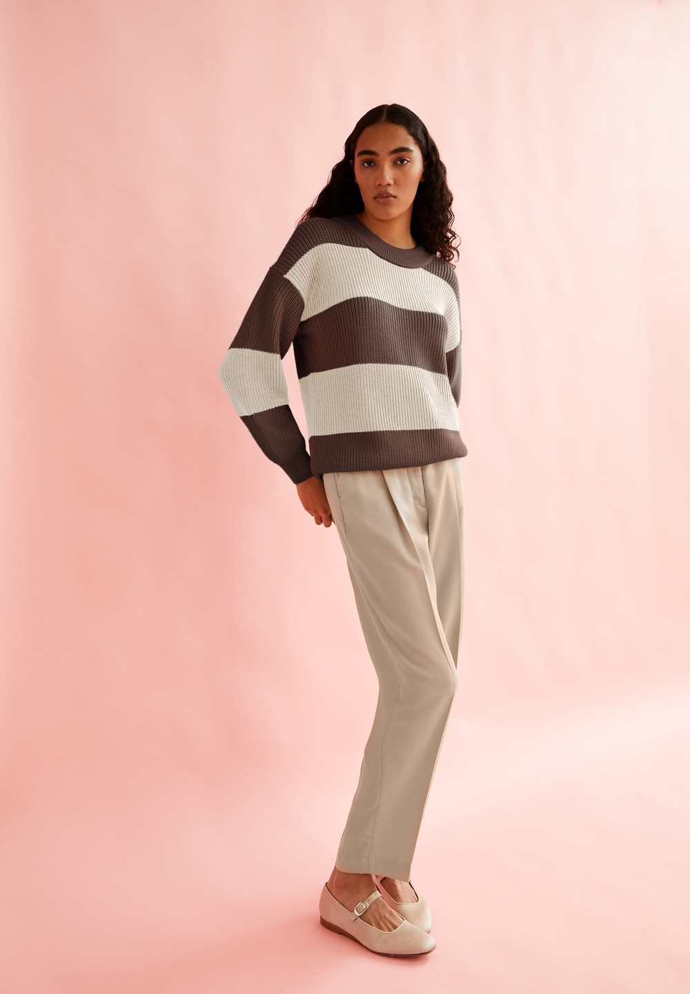 ARMEDANGELS HAAYLE BLOCKSTRIPES Sweater Loose Fit made of Organic Cotton Oatmilk-muddy Water | JYTR-42067