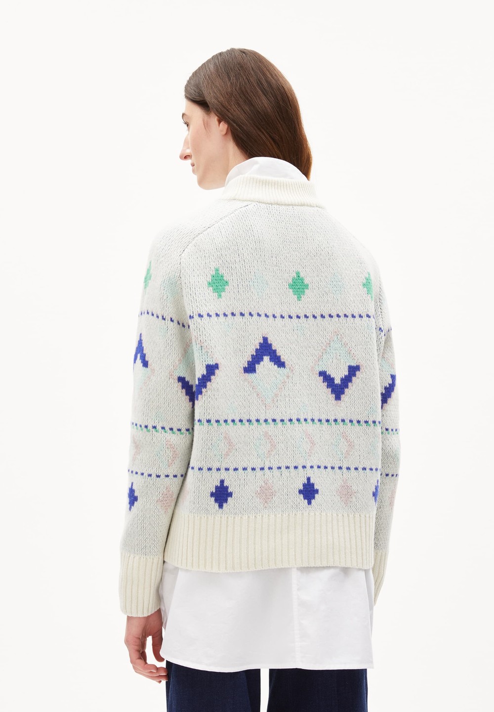 ARMEDANGELS HOLGAA NAIVE FAIRISLE Sweater Loose Fit made of Organic Wool Mix (recycled) Oatmilk-apple Neon | BXKT-40851