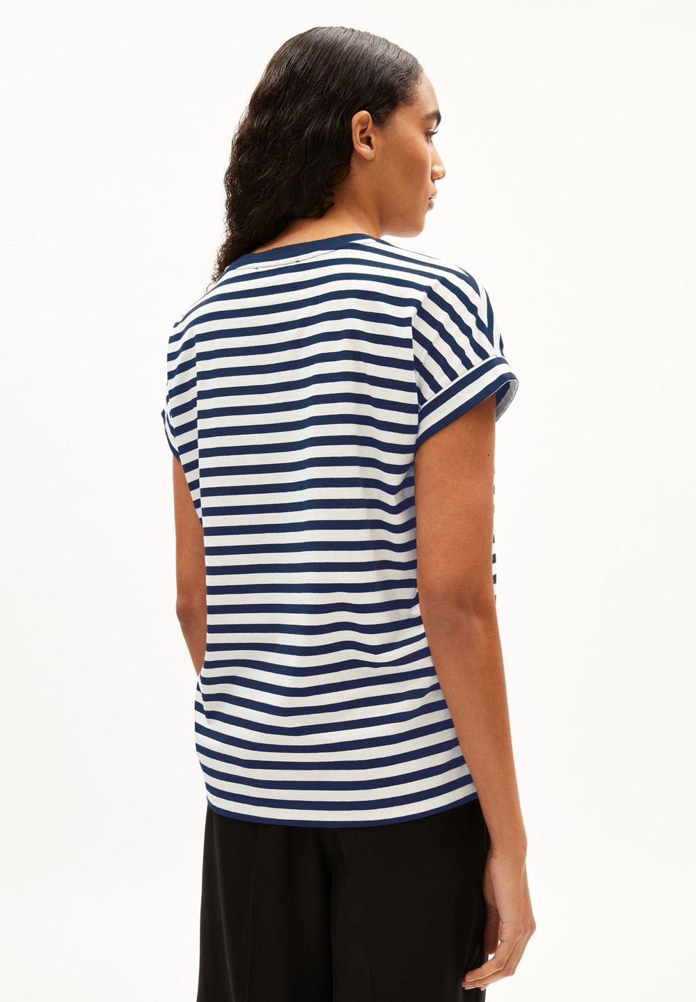 ARMEDANGELS IDAARA STRIPES T-Shirt Loose Fit made of Organic Cotton Indigo | FDVI-26398