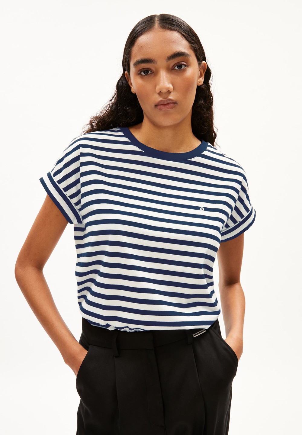 ARMEDANGELS IDAARA STRIPES T-Shirt Loose Fit made of Organic Cotton Indigo | FDVI-26398