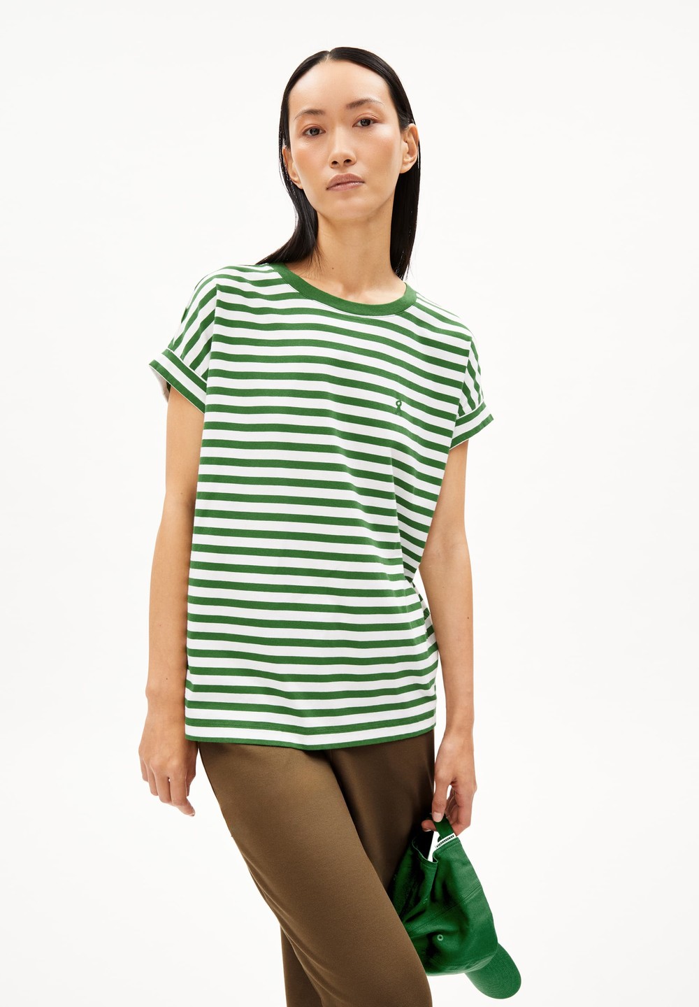 ARMEDANGELS IDAARA STRIPES T-Shirt Loose Fit made of Organic Cotton Grün | RKQX-38214