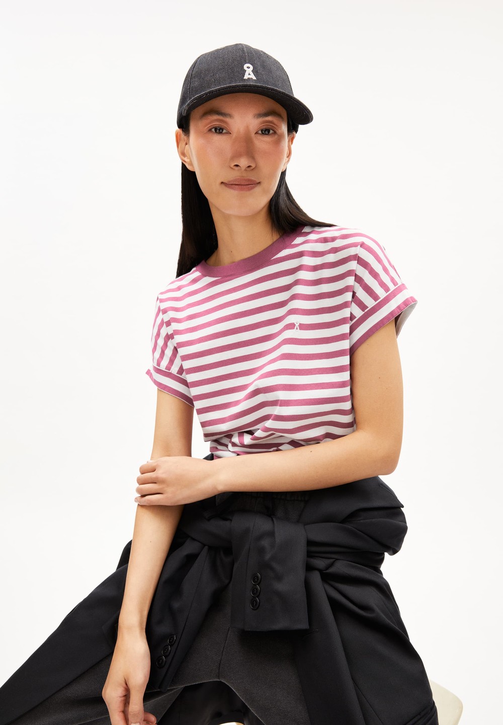 ARMEDANGELS IDAARA STRIPES T-Shirt Loose Fit made of Organic Cotton White-crushed Berry | JCNY-84017