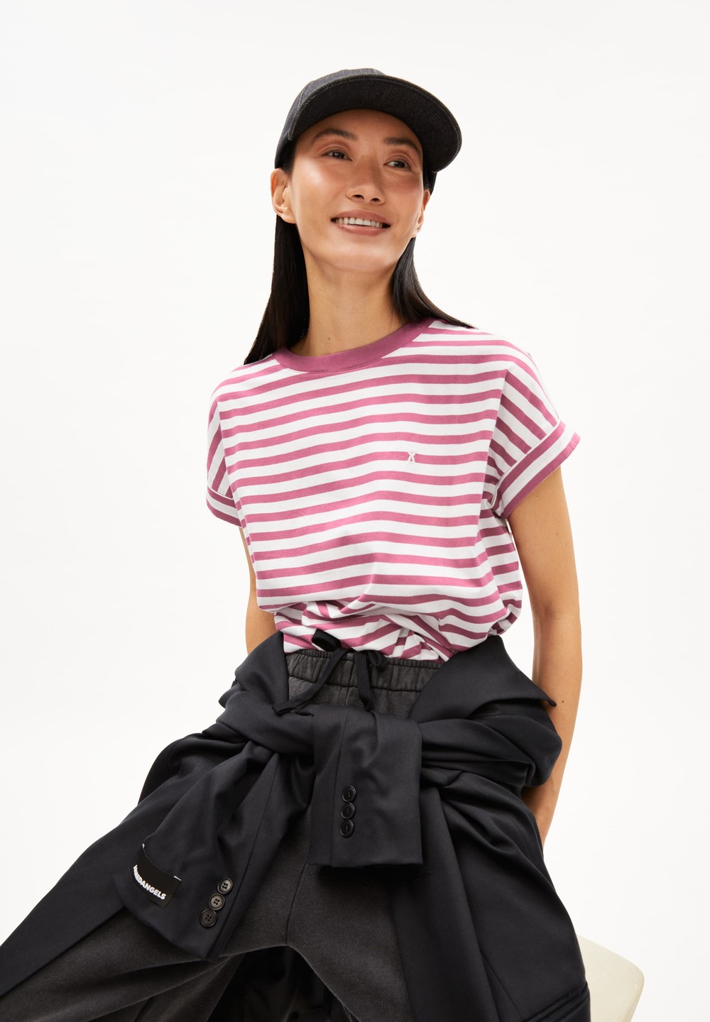 ARMEDANGELS IDAARA STRIPES T-Shirt Loose Fit made of Organic Cotton White-crushed Berry | JCNY-84017