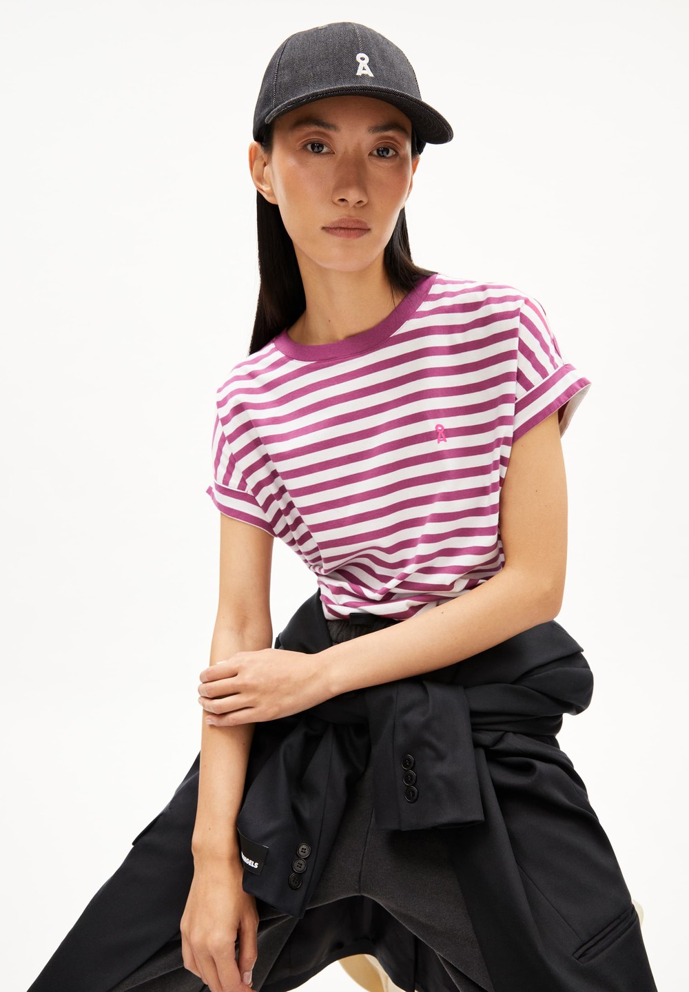 ARMEDANGELS IDAARA STRIPES T-Shirt Loose Fit made of Organic Cotton White-crushed Berry | JCNY-84017