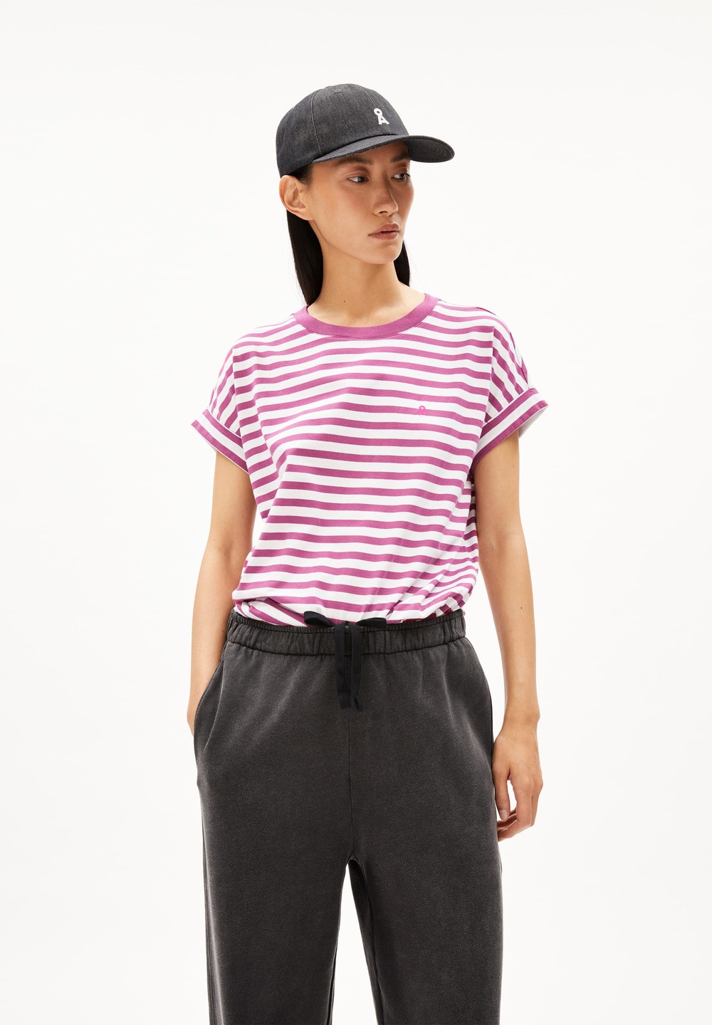 ARMEDANGELS IDAARA STRIPES T-Shirt Loose Fit made of Organic Cotton White-crushed Berry | JCNY-84017