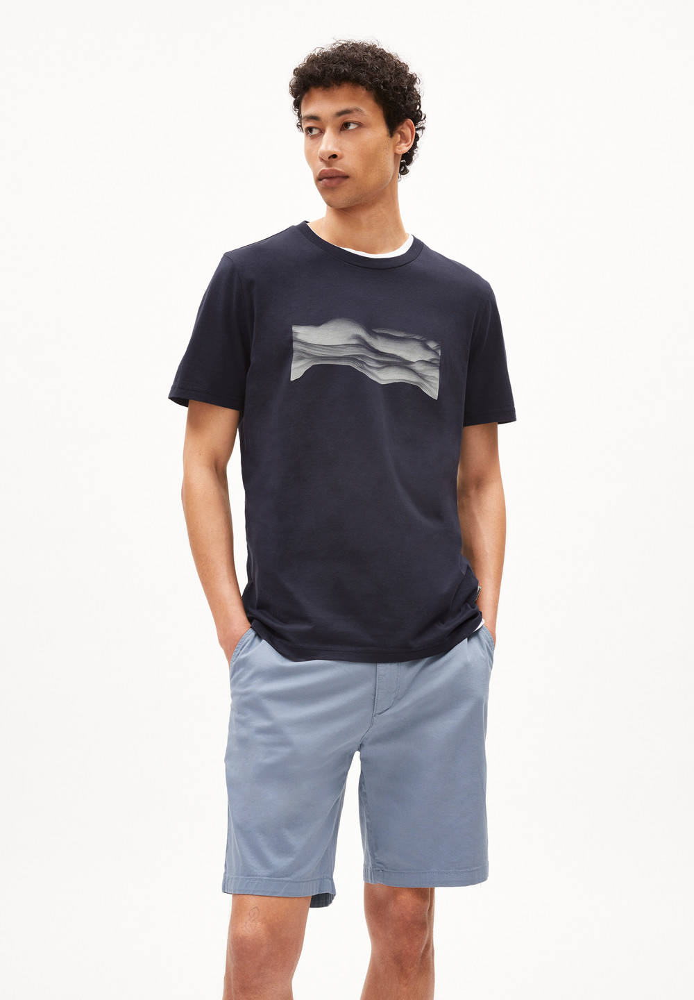 ARMEDANGELS JAAMES WAVY CLOUDS T-Shirt Regular Fit made of Organic Cotton Night Sky | TNRU-05827