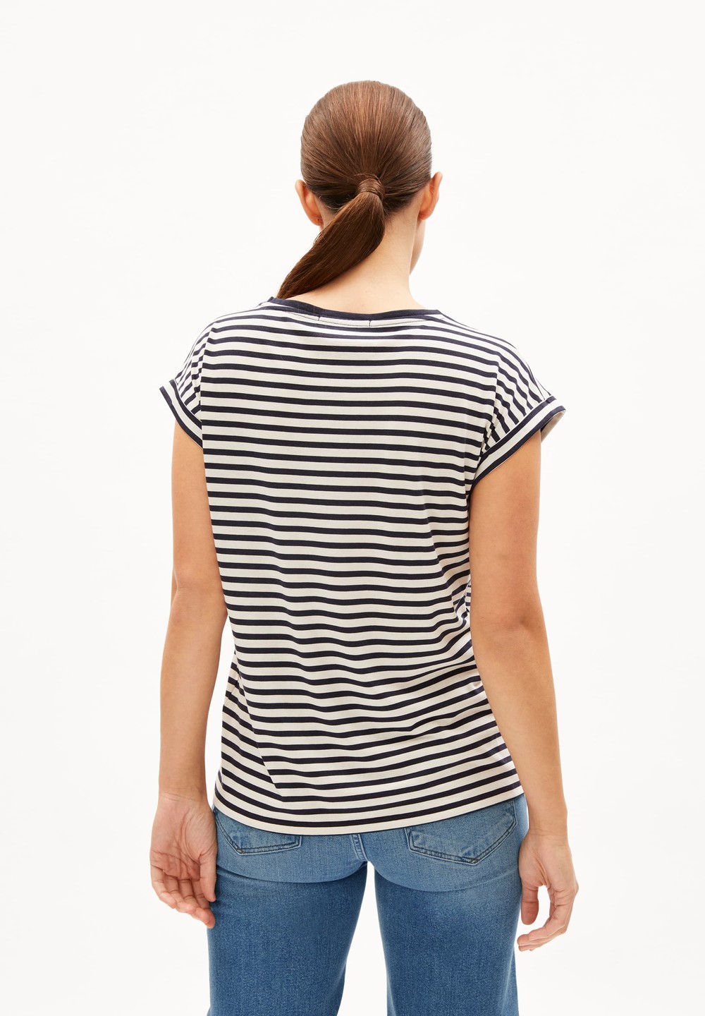 ARMEDANGELS JILAANA STRIPES T-Shirt Loose Fit made of TENCEL™ Lyocell Mix Night Sky-oatmilk | QKFE-36174