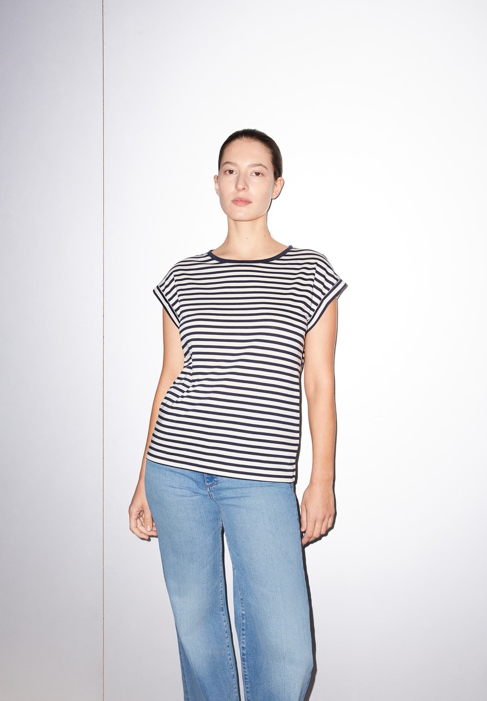 ARMEDANGELS JILAANA STRIPES T-Shirt Loose Fit made of TENCEL™ Lyocell Mix Night Sky-oatmilk | QKFE-36174