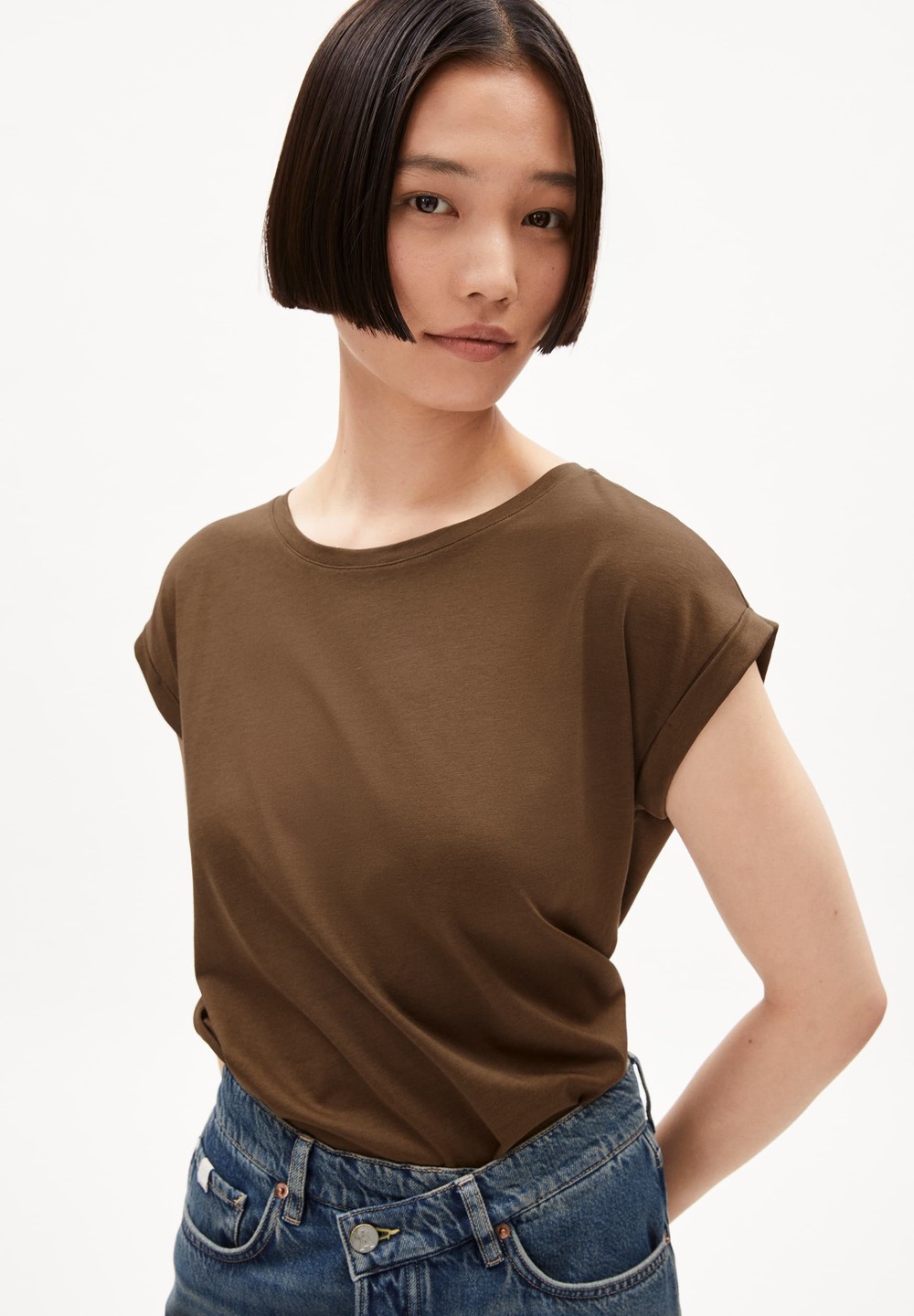 ARMEDANGELS JILAANA T-Shirt Regular Fit made of TENCEL™ Lyocell Mix Dried Moss | GQAN-71806