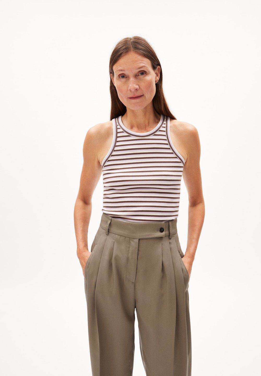 ARMEDANGELS KANITAA STRIPES Rib-Top Slim Fit made of Organic Cotton Mix Lavendel | PDFL-13074