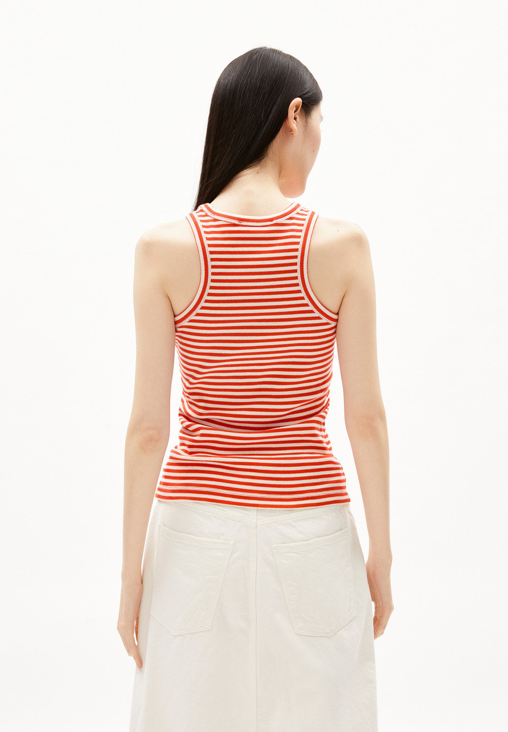 ARMEDANGELS KANITAA STRIPES Rib-Top Slim Fit made of Organic Cotton Mix Poppy Red-oatmilk | YRZH-86415