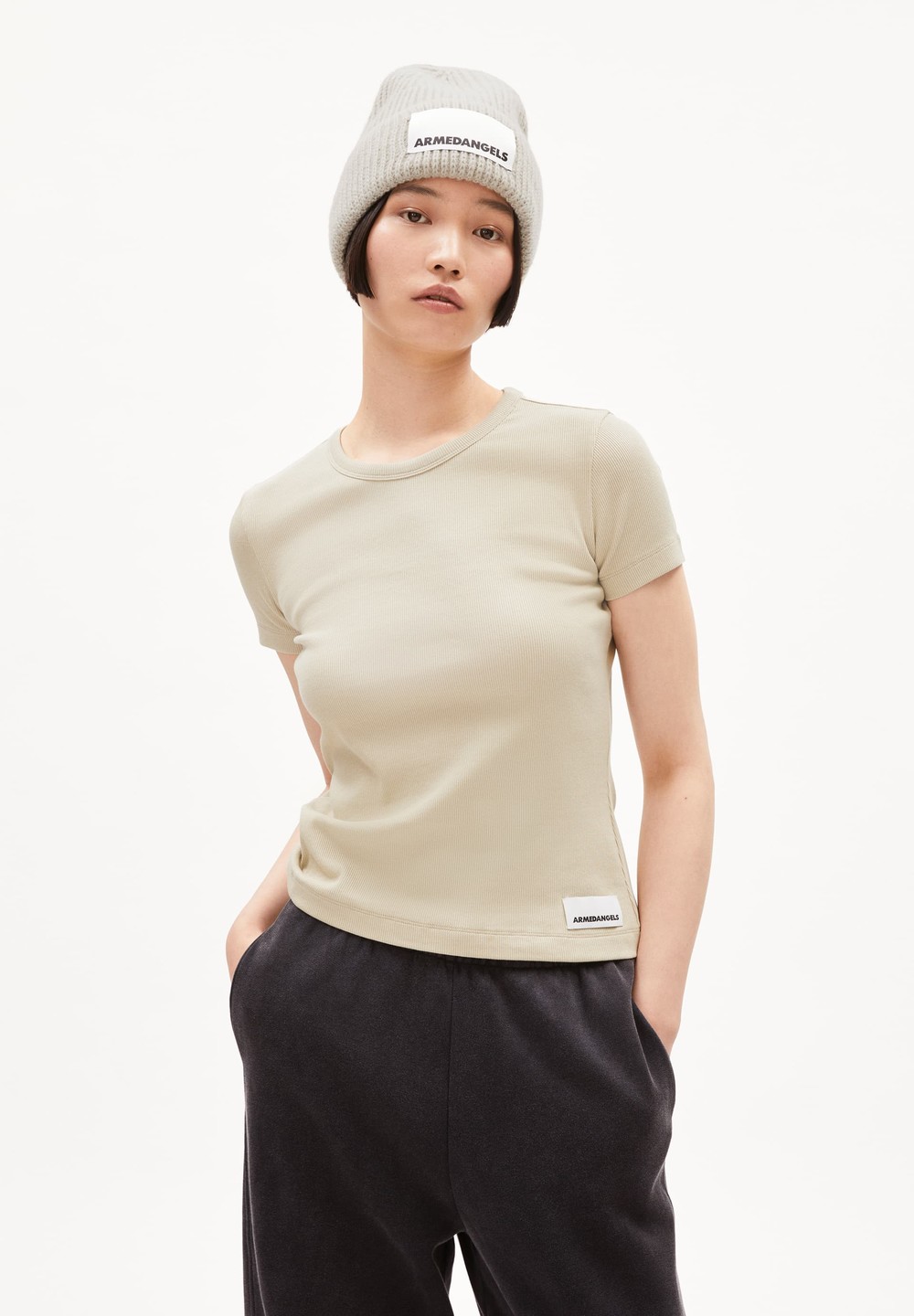 ARMEDANGELS KARDAA Rib-T-Shirt Regular Fit made of Organic Cotton Mix Gravel | CMGF-61742