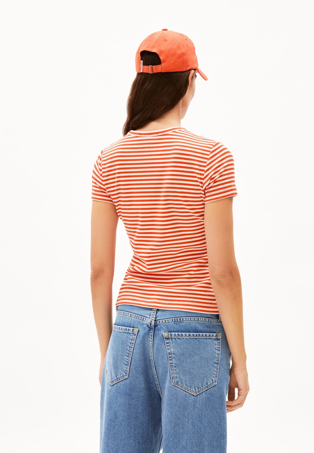 ARMEDANGELS KARDAA STRIPES Rib-T-Shirt Regular Fit made of Organic Cotton Mix Poppy Red-oatmilk | PNCB-07931