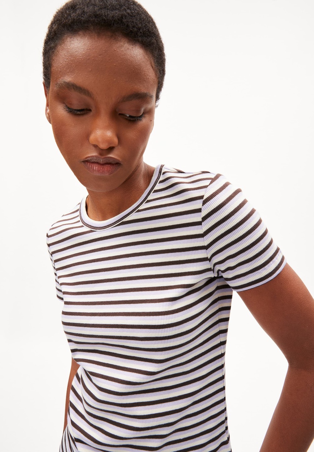 ARMEDANGELS KARDAA STRIPES Rib-T-Shirt Regular Fit made of Organic Cotton Mix Lavendel | HLCU-32609