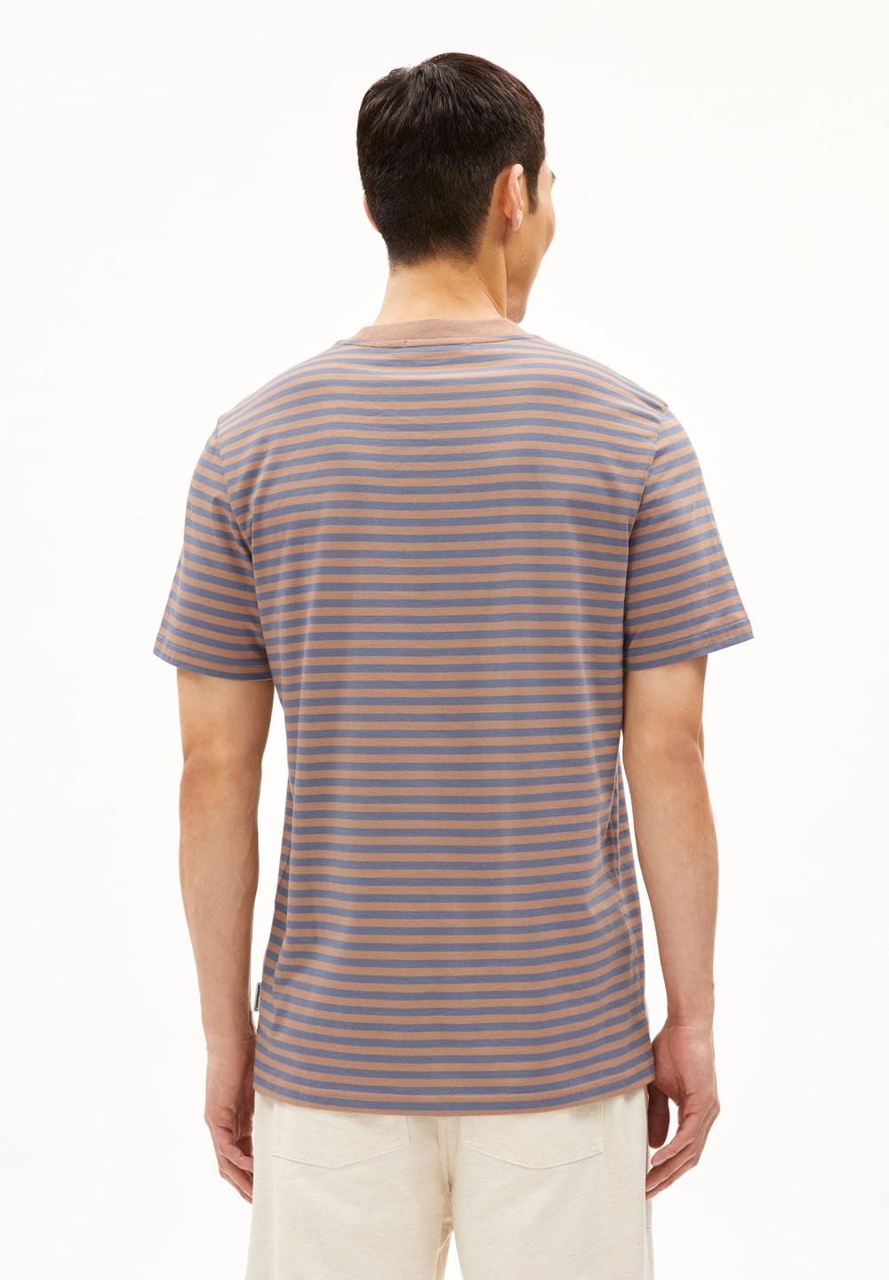 ARMEDANGELS MAARKOS STRIPES T-Shirt Relaxed Fit made of Organic Cotton Cinnamon Dust-blue Stone | BQDO-46837