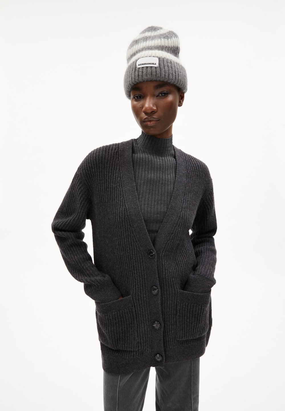 ARMEDANGELS MAIYAA Cardigan Relaxed Fit made of Organic Wool Mix Steel Melange | JMXQ-64359