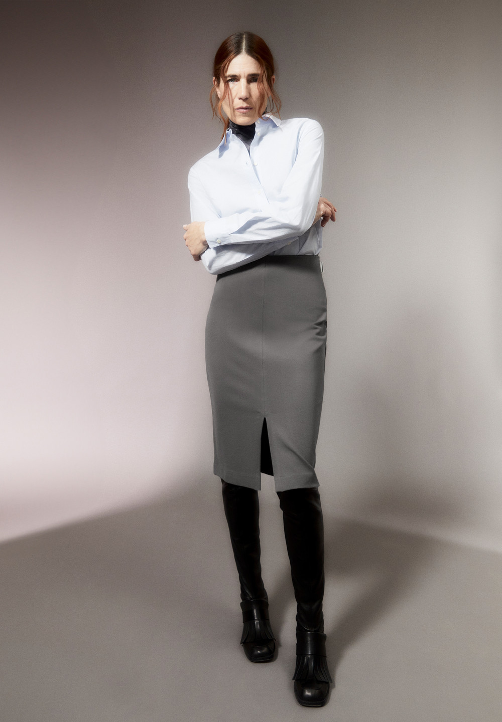 ARMEDANGELS MEDITAA Jersey Skirt Slim Fit made of LENZING™ ECOVERO™ Viscose Mix Iron Cast | ELBX-85140