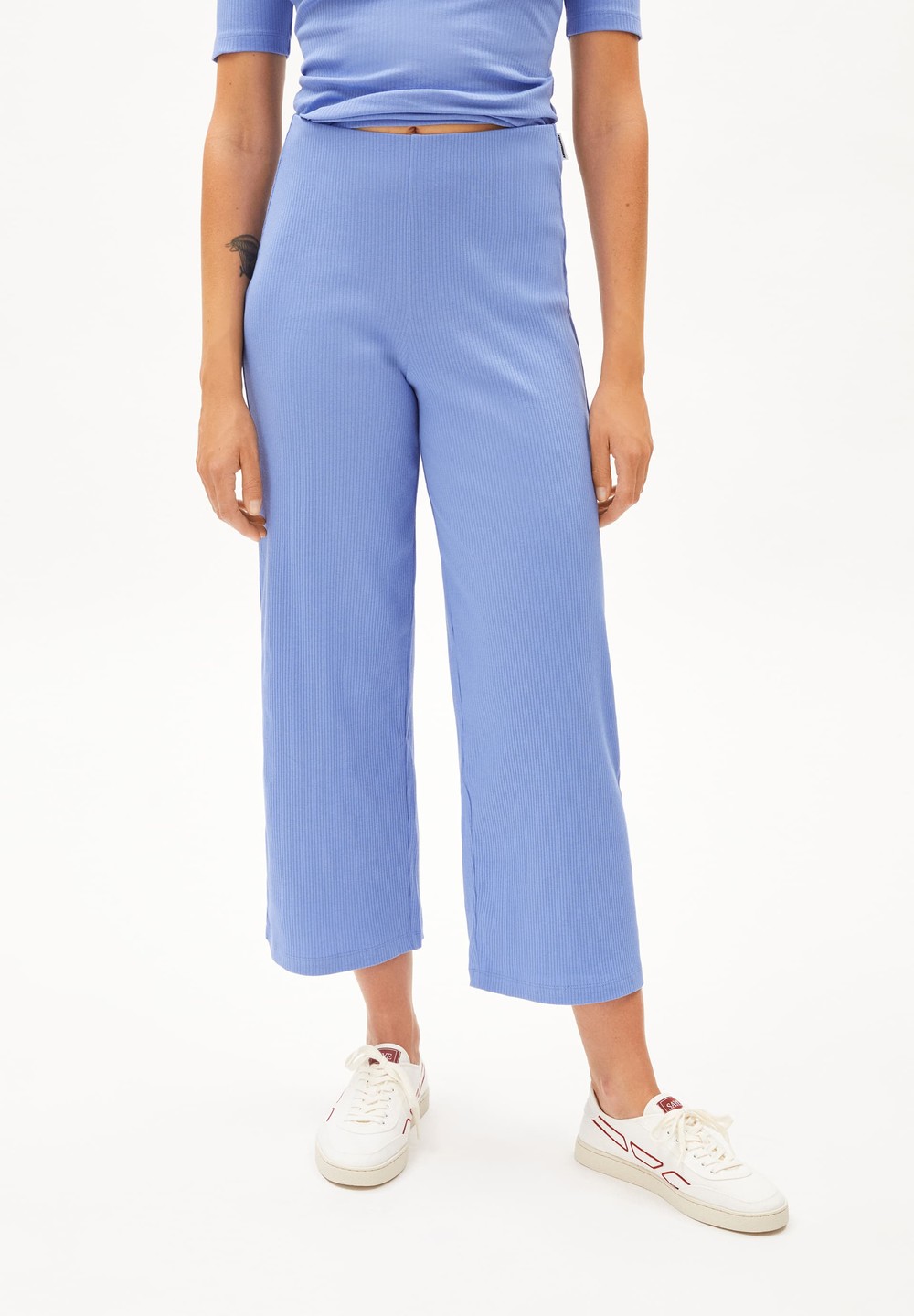 ARMEDANGELS NIAAN Rib-Jersey Pants made of Organic Cotton Mix Blau | THYM-09275