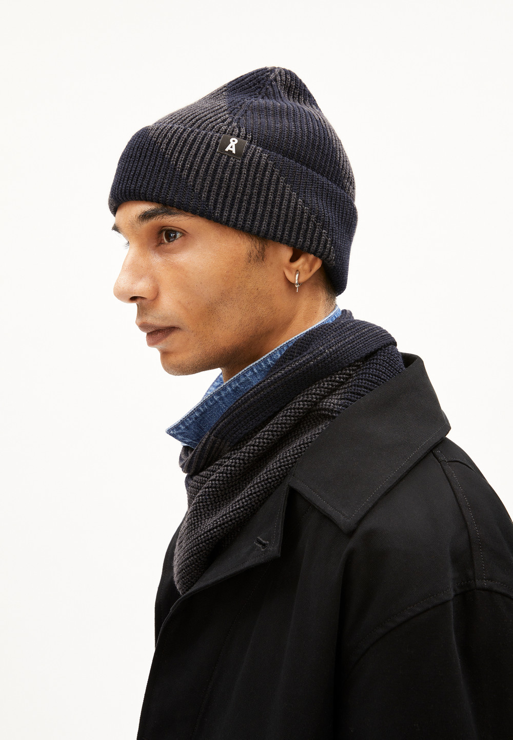 ARMEDANGELS NILDAAO WOOL STRIPES Beanie made of Organic Cotton Night Sky Melange-steel Melange | NMFE-96582