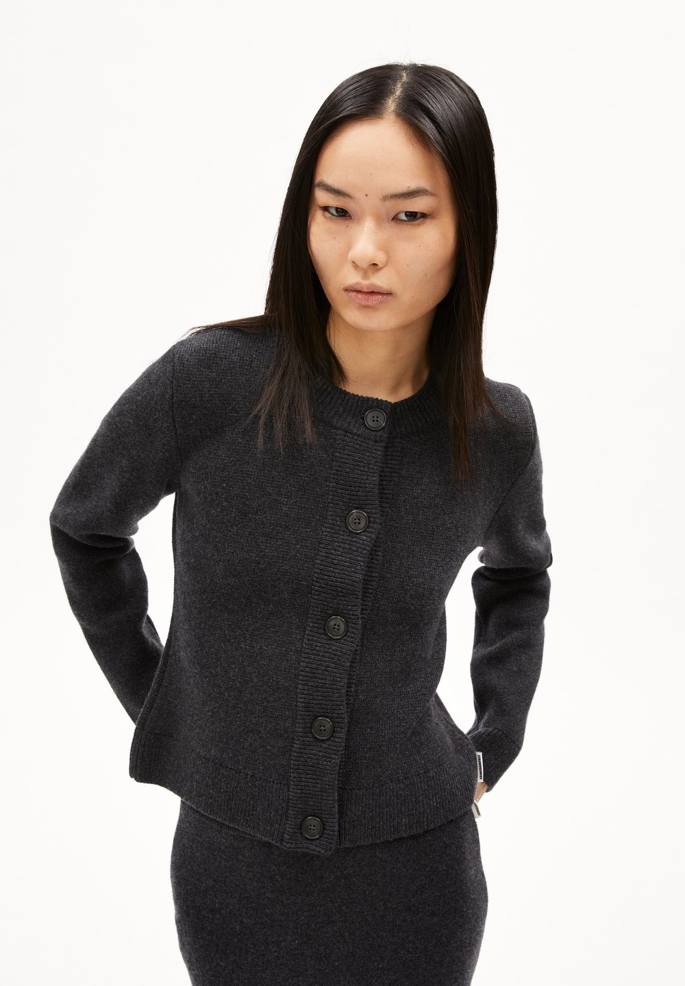 ARMEDANGELS OLWENAA Knit Jacket Slim Fit made of Organic Wool Mix Steel Melange | JCDV-89457