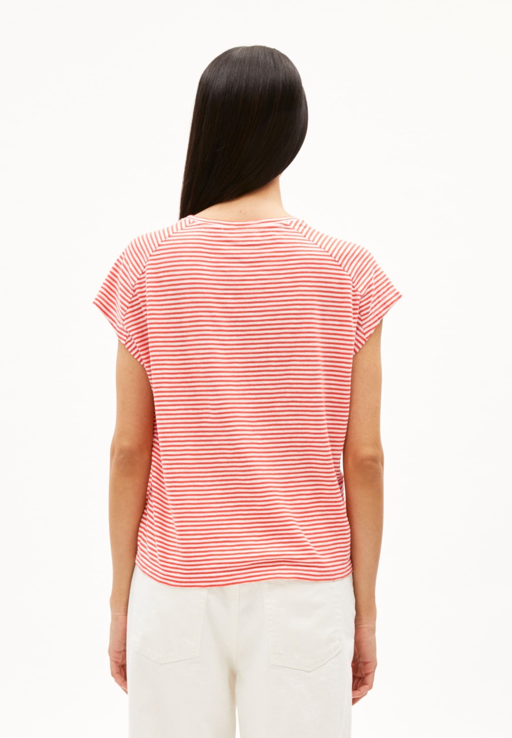 ARMEDANGELS ONELIAA LOVELY STRIPES T-Shirt Loose Fit made of Organic Cotton Poppy Red-oatmilk | RYVU-58427