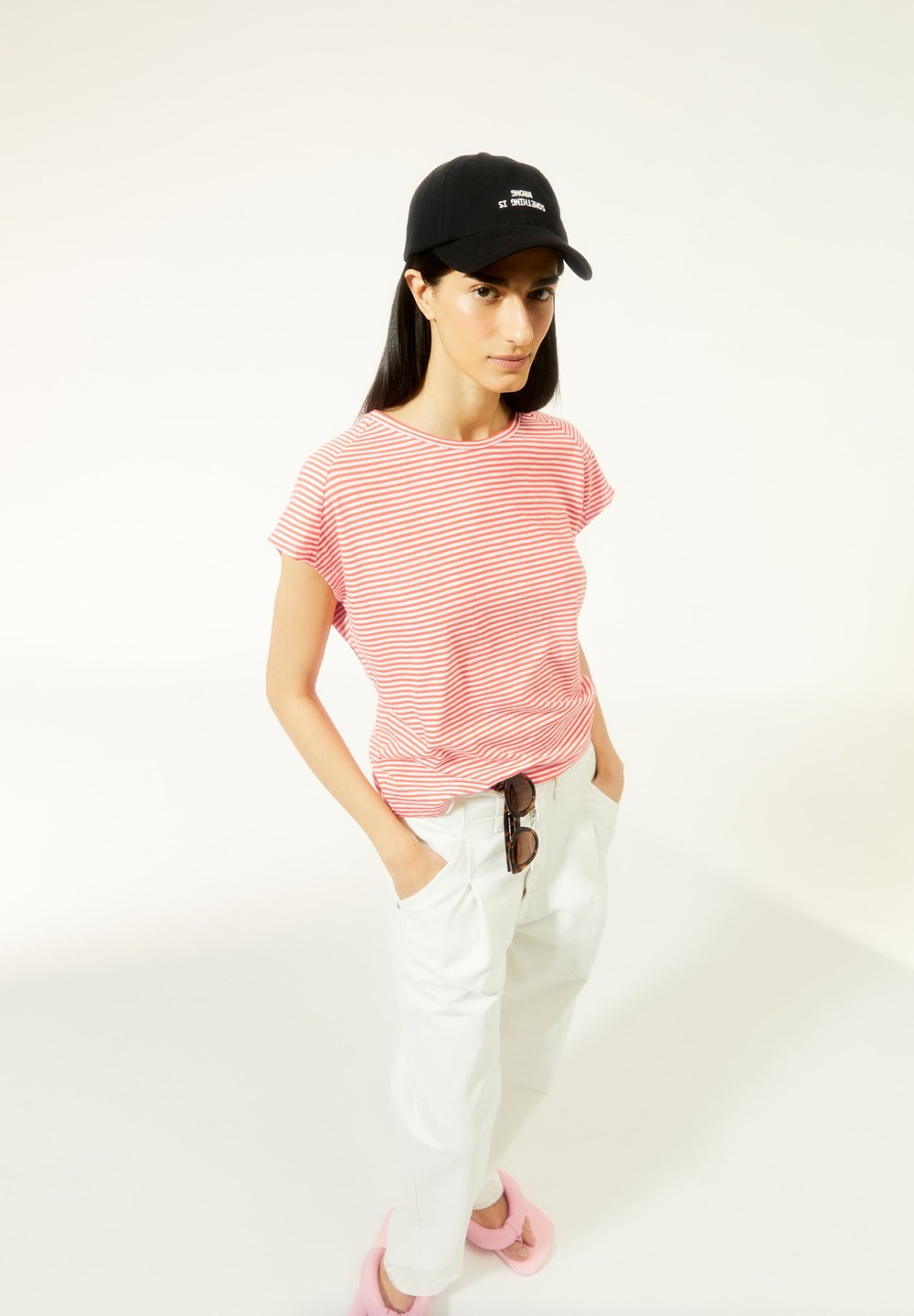 ARMEDANGELS ONELIAA LOVELY STRIPES T-Shirt Loose Fit made of Organic Cotton Poppy Red-oatmilk | RYVU-58427