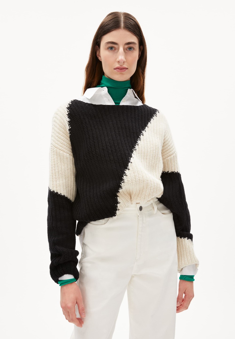 ARMEDANGELS SAADIE STRIPED Sweater made of Organic Wool Mix Black-oatmilk | LVCW-87439