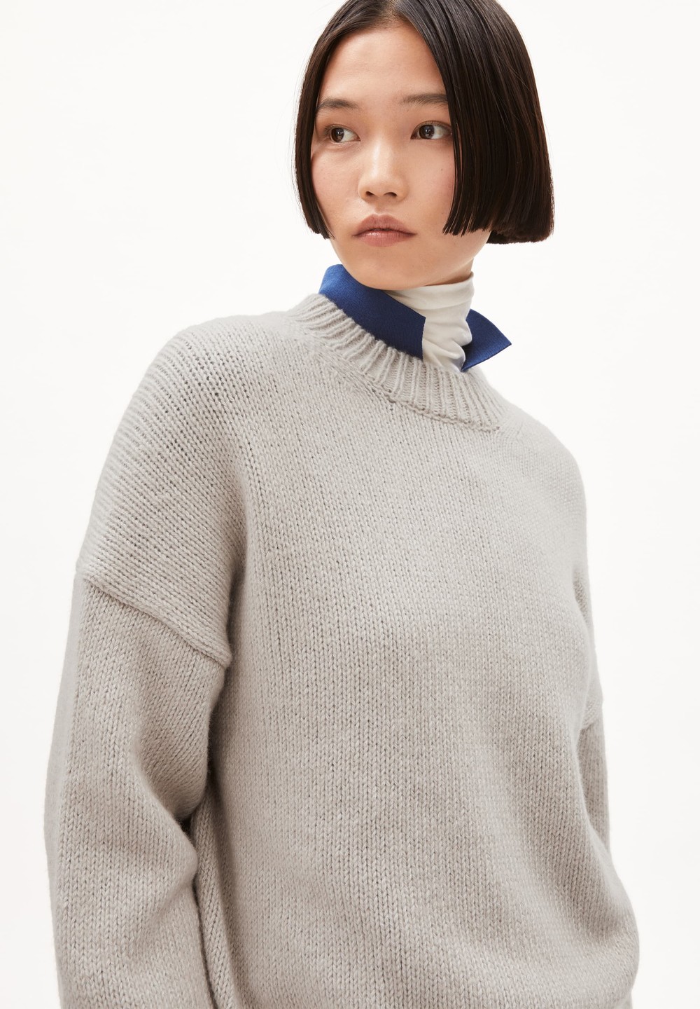 ARMEDANGELS SADNAA SOLID Sweater Oversized Fit made of Merino-Wool Mix Gravel | BOJW-51893