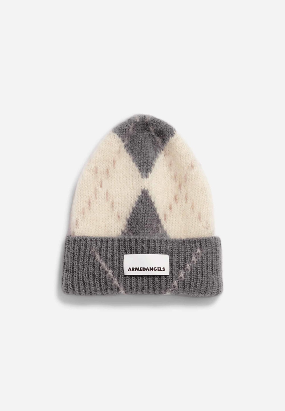 ARMEDANGELS SNOWAA ARGYLE Beanie made of Mohair Wool Mix Iron Cast-oatmilk | XSAV-58164