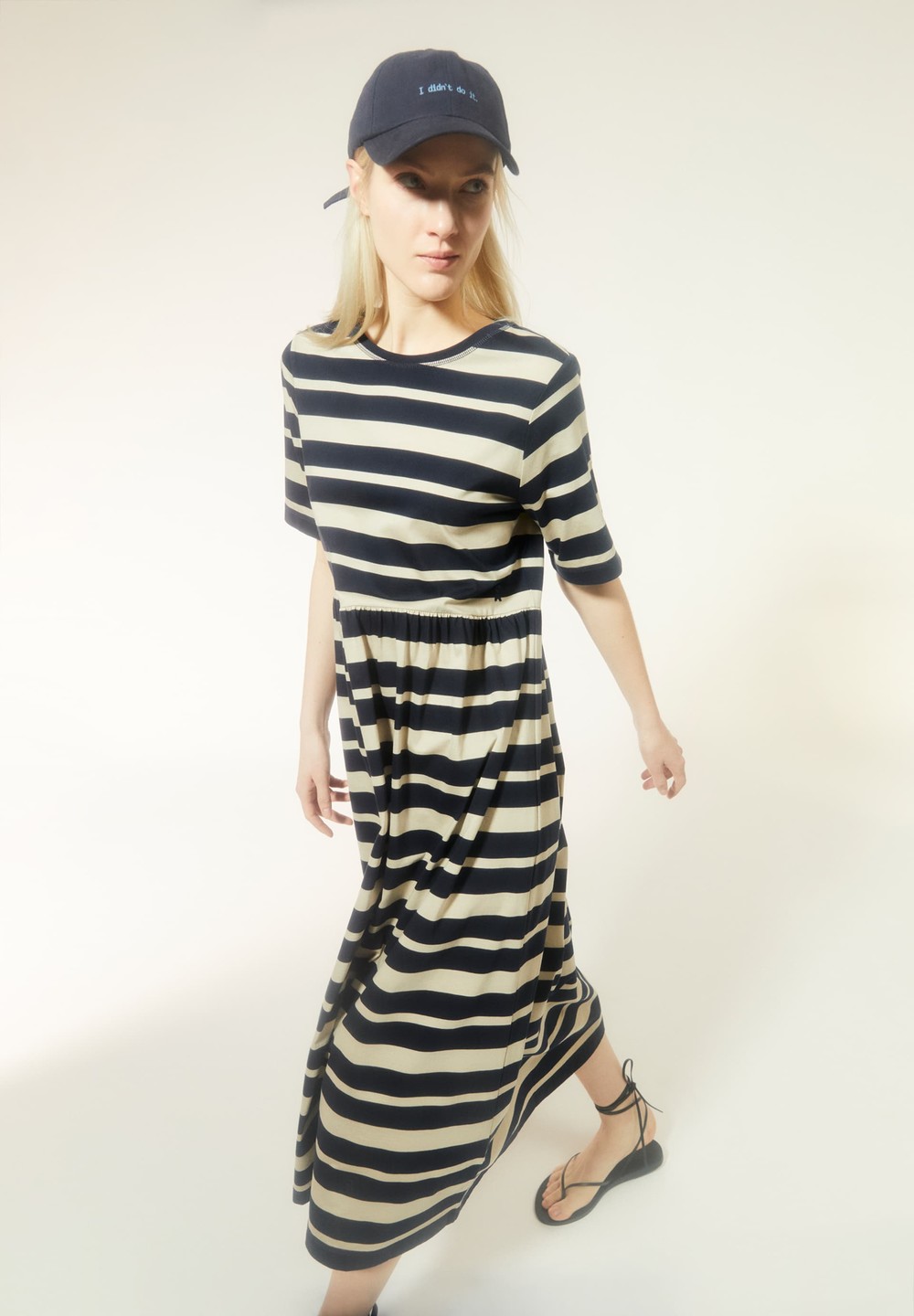 ARMEDANGELS TAAKYRA BLOCK STRIPES Jersey Dress Loose Fit made of Organic Cotton Night Sky-sand Stone | SRPF-09841