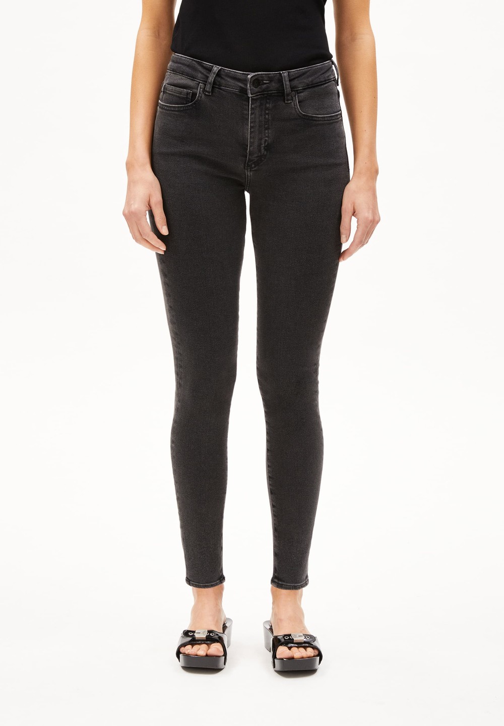 ARMEDANGELS TILLAA Jeans Skinny Leg Mid Waist Organic Cotton Mix X-Stretch Schwarz | HIZP-71592