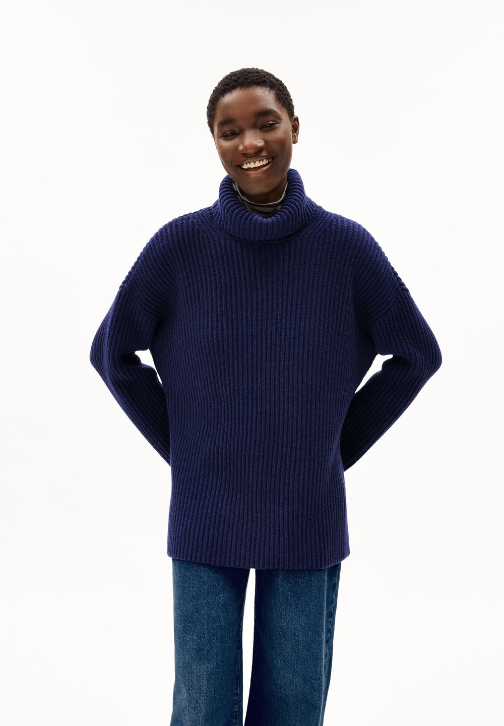 ARMEDANGELS VAESSAA Sweater Oversized Fit made of Organic Wool Mix Tiefesblau | XUWC-20568